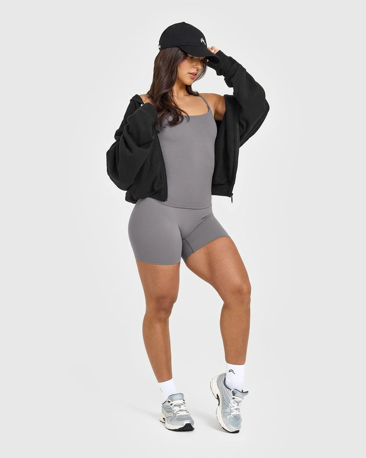 SoftMotion™ Strappy Vest with Built in Bra Shelf with White Logo | Ash Grey - Image 3