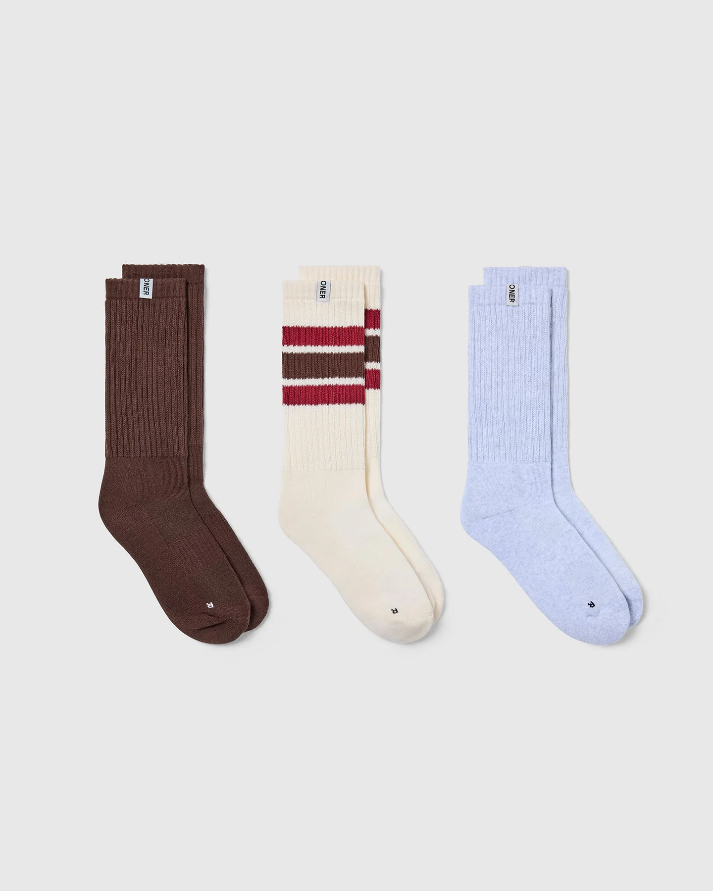 Stripe Slouchy Socks 3 Pack | Ruby Red/ Espresso Brown