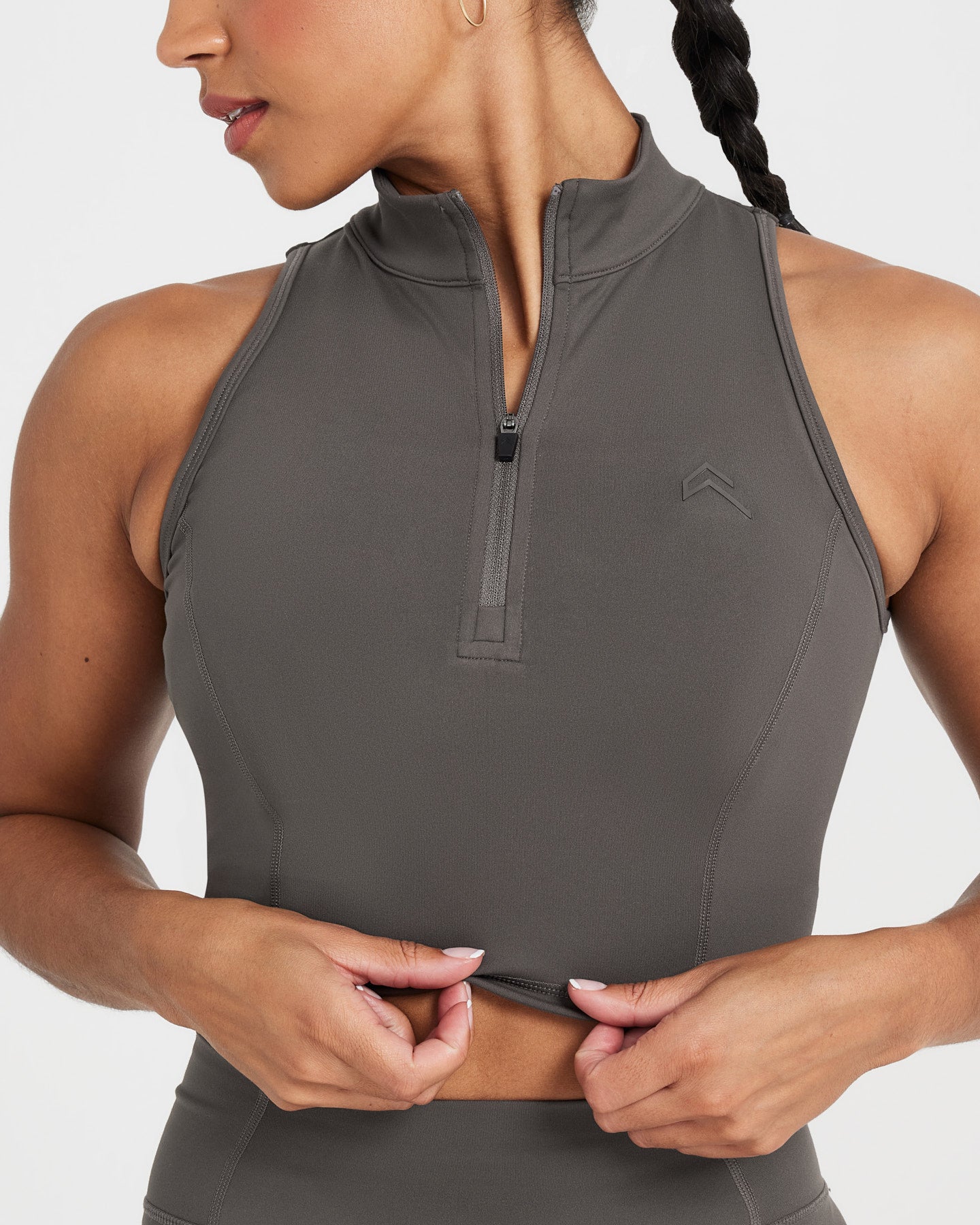 Timeless Half Zip Crop Tank | Deep Taupe - Image 3