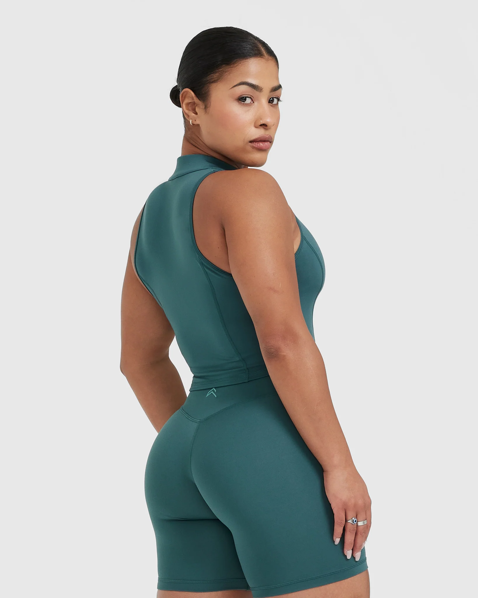 Timeless Half Zip Crop Tank | Marine Teal - Image 2