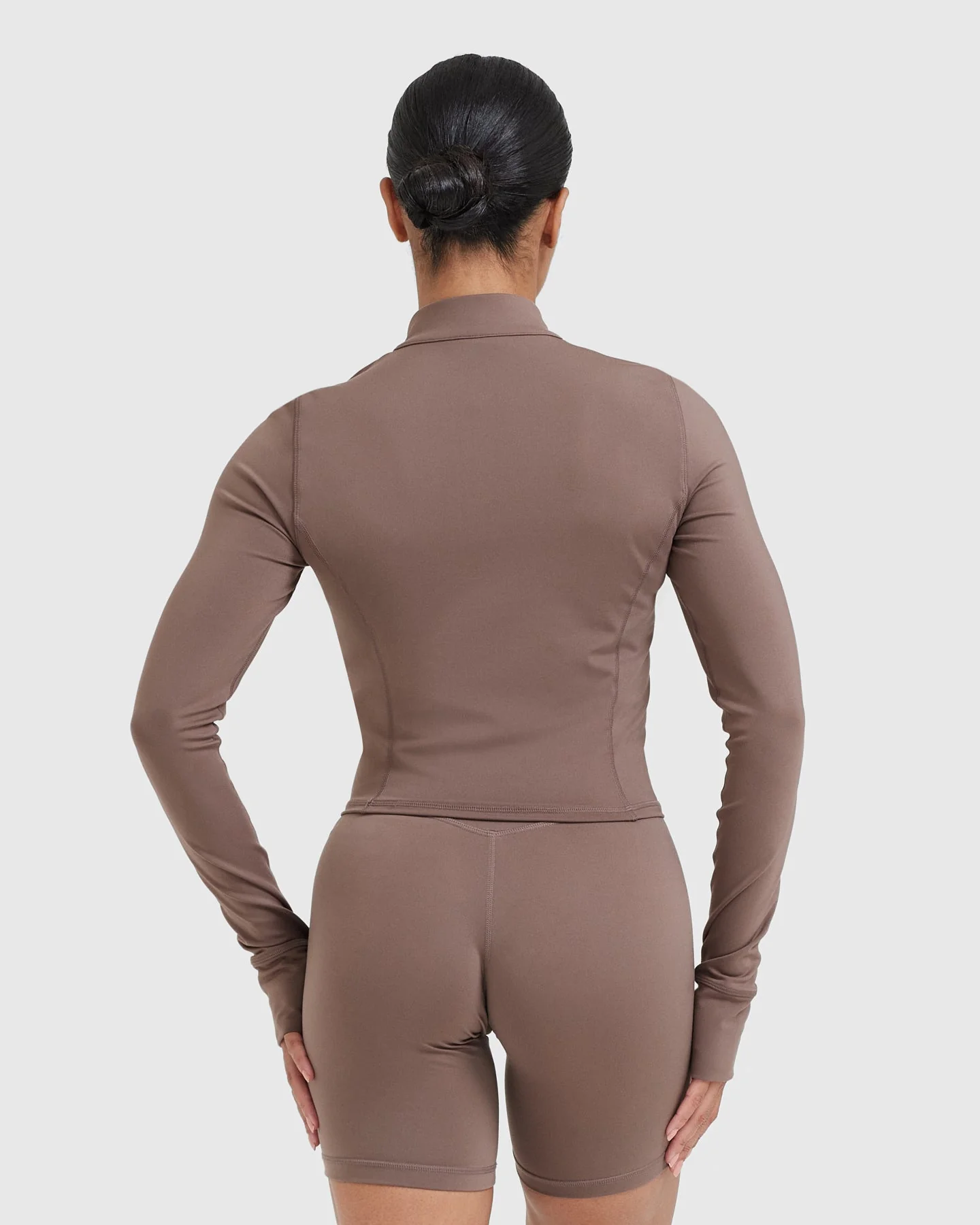 Timeless Half Zip Mid Long Sleeve Top | Cool Brown - Image 2