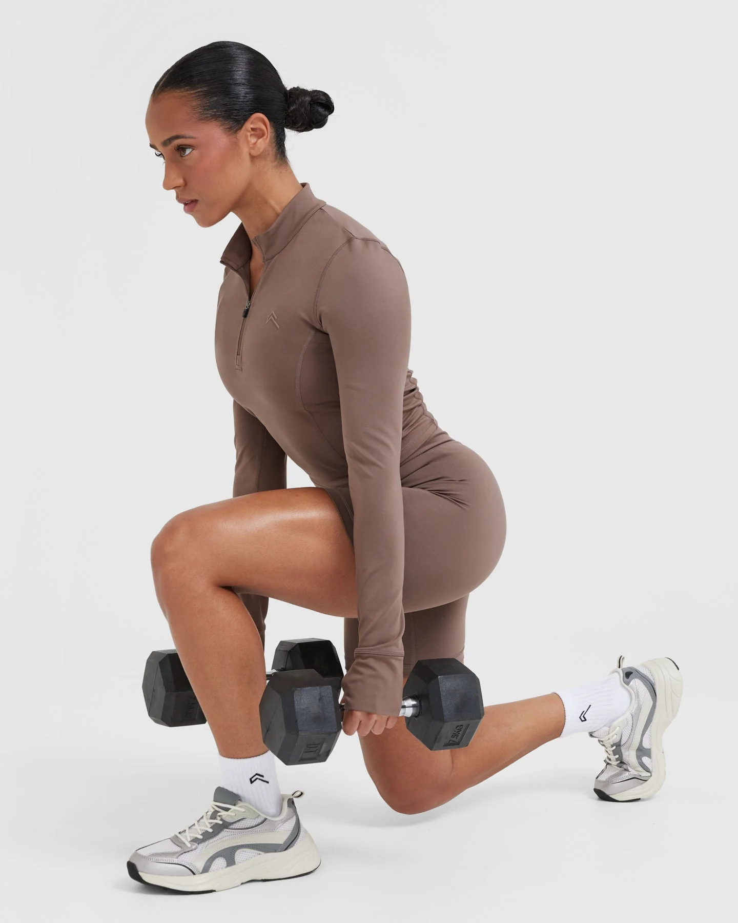 Timeless Half Zip Mid Long Sleeve Top | Cool Brown - Image 6