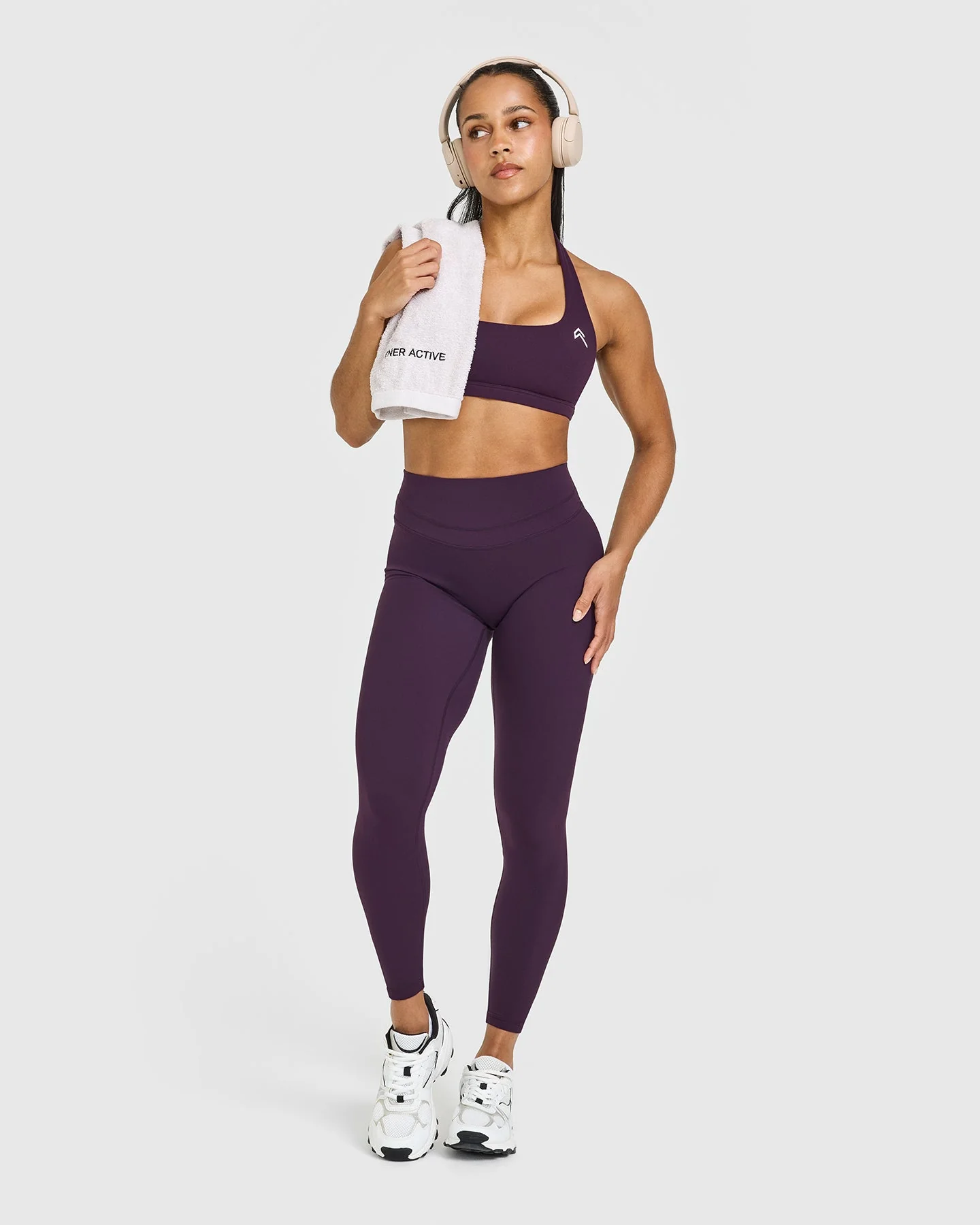UnifiedMove™ High Waisted Leggings White Logo | Blackberry Purple - Image 3