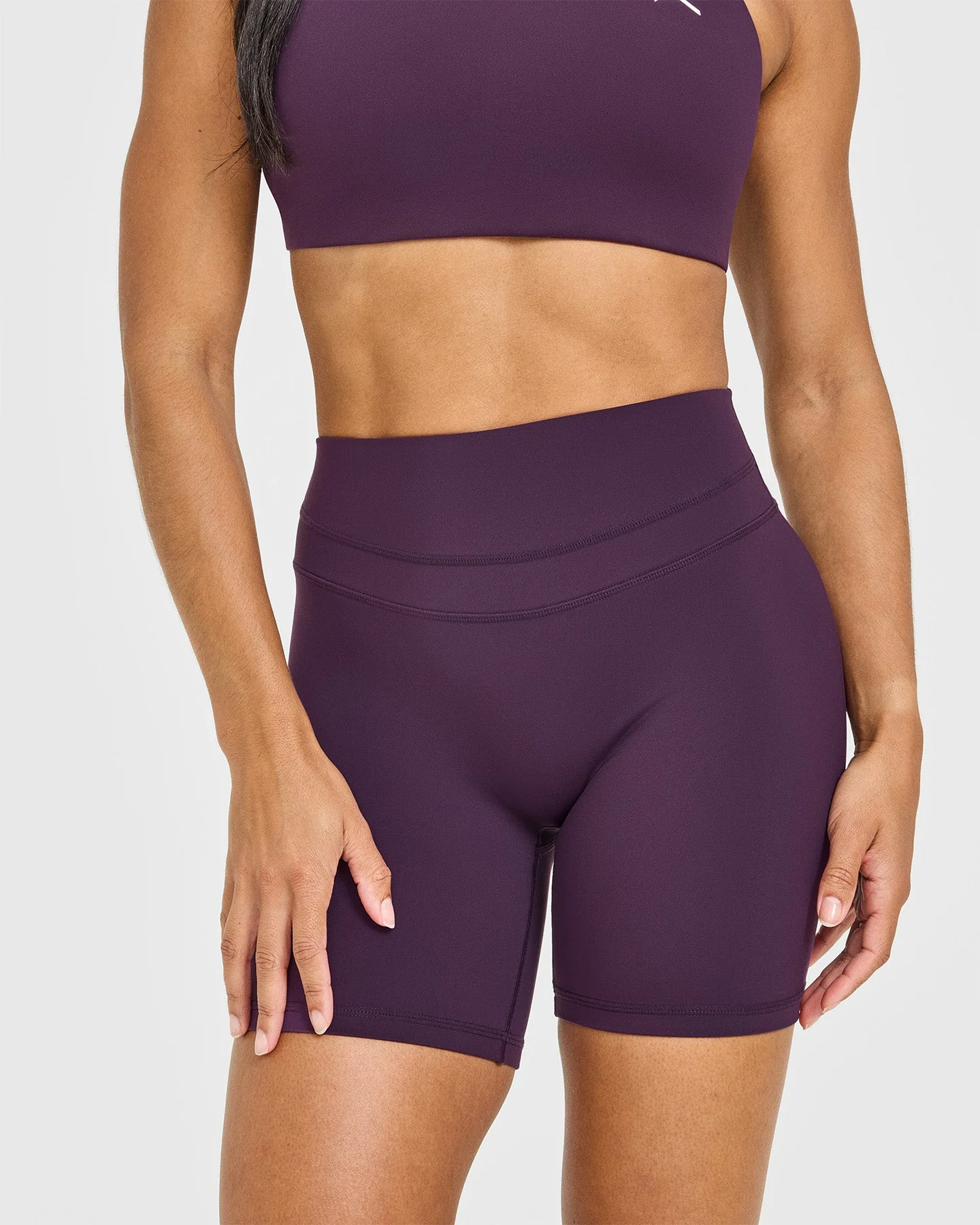 UnifiedMove™ High Waisted Shorts White Logo 6" | Blackberry Purple - Image 5