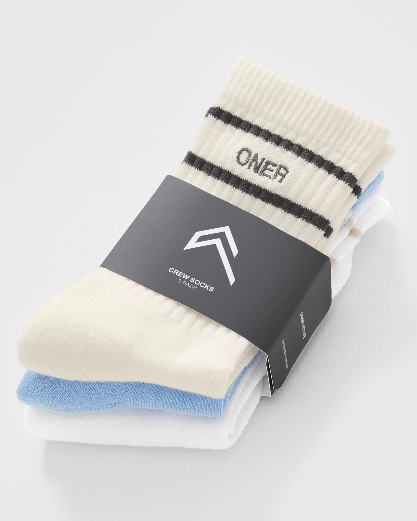 Varsity Crew Socks 3 Pack | Off White/Blue/White - Image 5