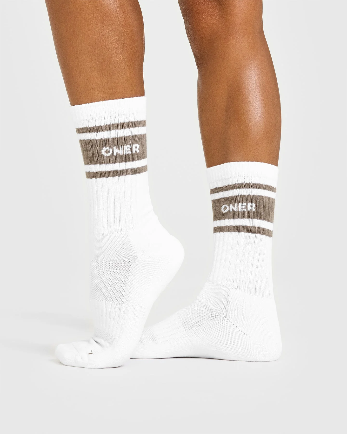 Varsity Long Crew Socks 1 Pack | White/Moss Brown - Image 3
